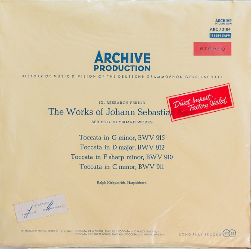 画像1: ラルフ・カークパトリック（harpsich）/バッハ：トッカータ：BWV915,912,910,911 (1)
