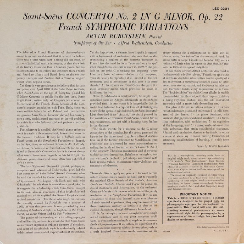 画像2: アルトゥール・ルービンシュタイン（pf）/サン＝サーンス：ピアノ協奏曲第2番ト長調作品22 (2)