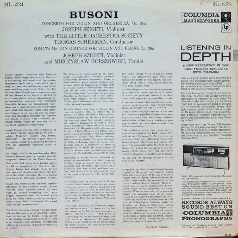 画像2: ヨーゼフ・シゲティ(Vn)/ブゾーニ:ヴァイオリン協奏曲、ヴァイオリン・ソナタ第2番 (2)