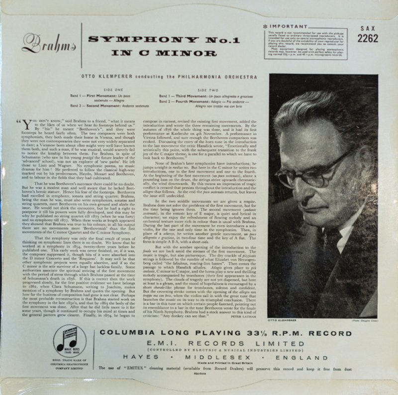 画像2: オットー・クレンペラー指揮/ブラームス:交響曲第1番ハ短調作品68 (2)