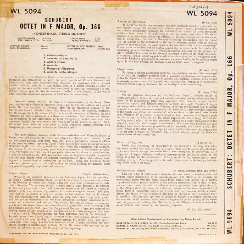 画像2: ウィーン・コンツェルトハウス弦楽四重奏団/シューベルト:八重奏曲作品166、D803 (2)