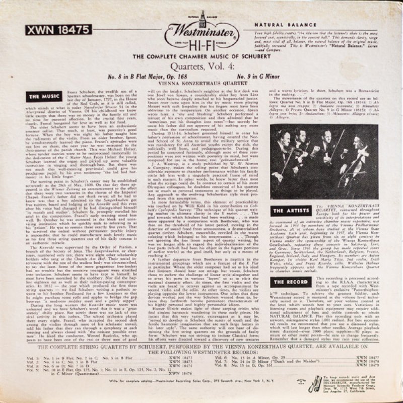画像2: ウィーン・コンツェルトハウス弦楽四重奏団/シューベルト:弦楽四重奏曲第8,9番  (2)