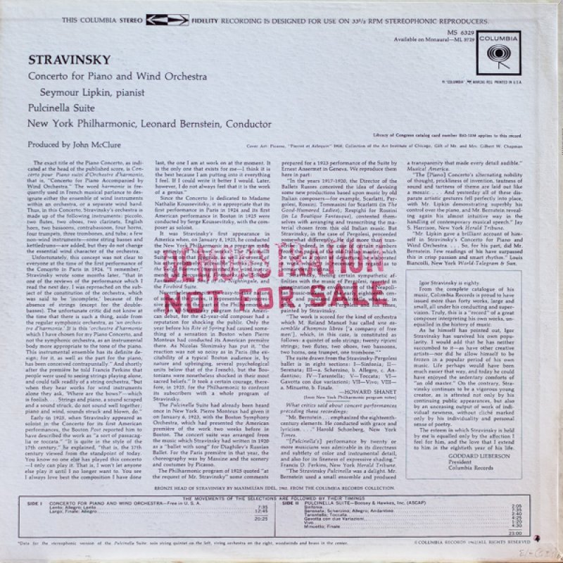 画像2: レナード・バーンスタイン指揮/ストラヴィンスキー:ピアノと管弦楽のための協奏曲、組曲プルチネルラ (2)