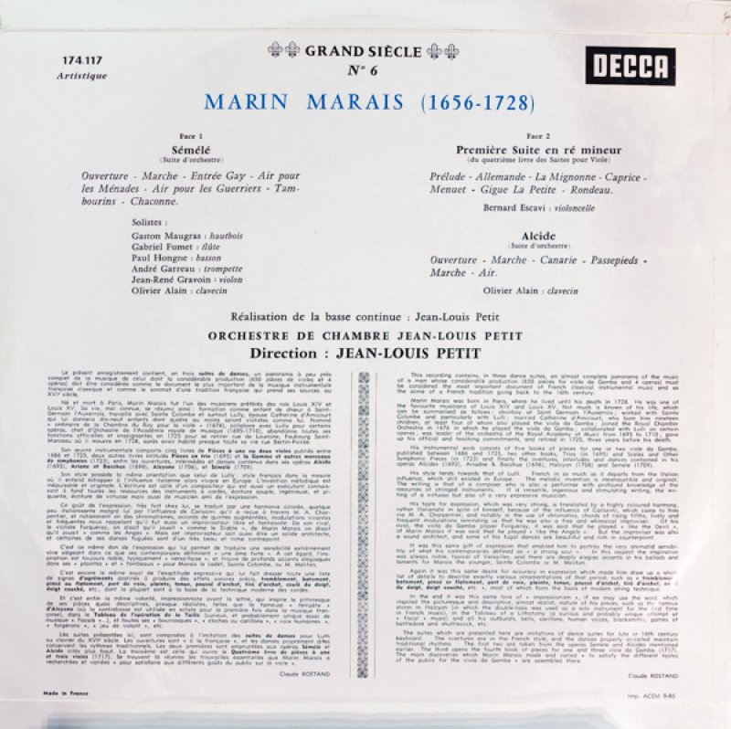 画像2: ジャン=ルイ・プティ指揮/マラン・マレー:セメレ、最初の組曲ニ短調、アルシード (2)