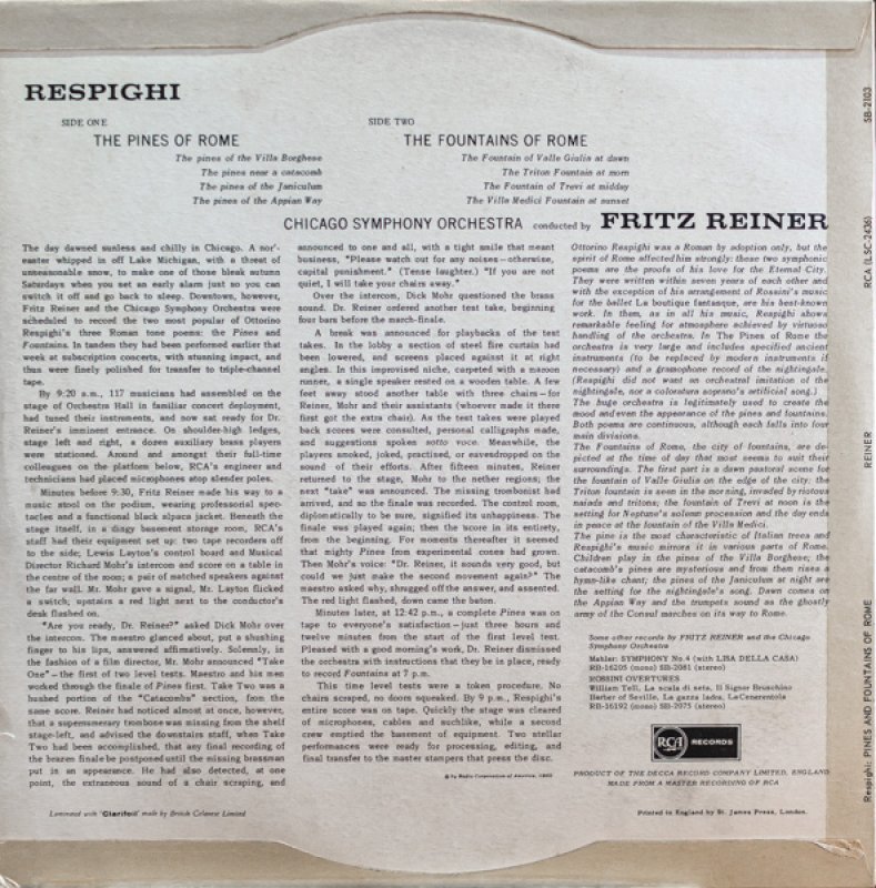 画像2: フリッツ・ライナー指揮/レスピーギ:ローマの松、ローマの噴水 (2)