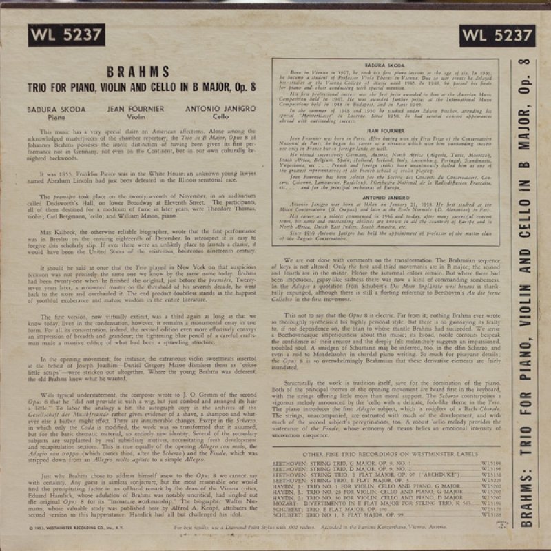 画像2: ピエール・フルニエ(Vc)他/ブラームス:ピアノ三重奏曲第1番ロ長調作品8(未開封盤) (2)