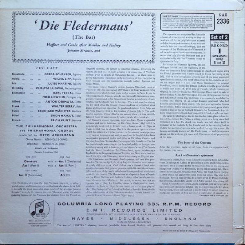 画像2: オットー・アッカーマン/シュトラウス:歌劇「こうもり」Vol.1,2 (2)