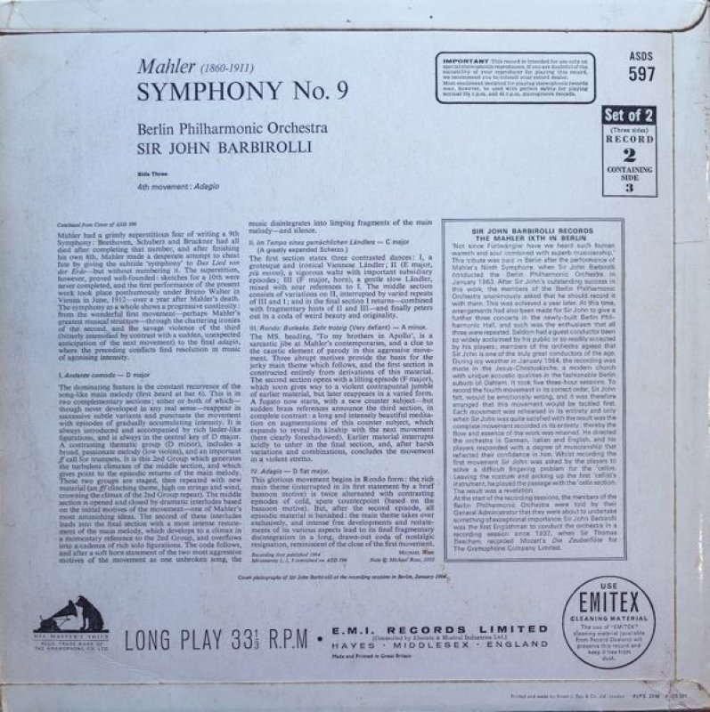 画像6: サー・ジョン・バルビローリ/マーラー:交響曲第9番(2LP) (6)