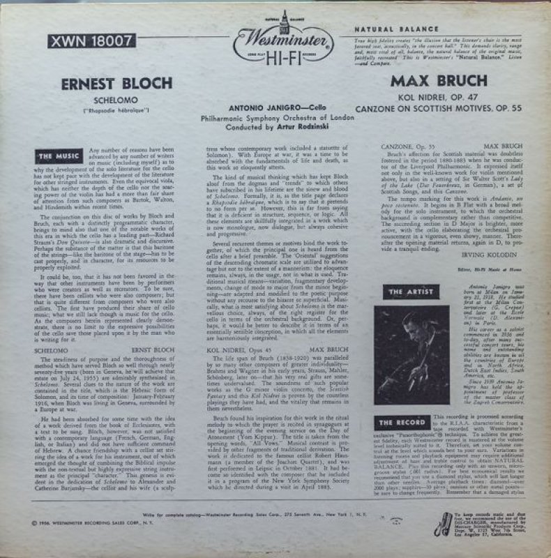 画像2: アントニオ・ヤニグロ(Vc)/ブロッホ:ヘブライ狂詩曲「シェロモ」 (2)