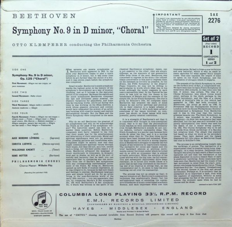 画像2: オットー・クレンペラー指揮/ベートーヴェン：交響曲第9番ニ短調作品125合唱付き (2)