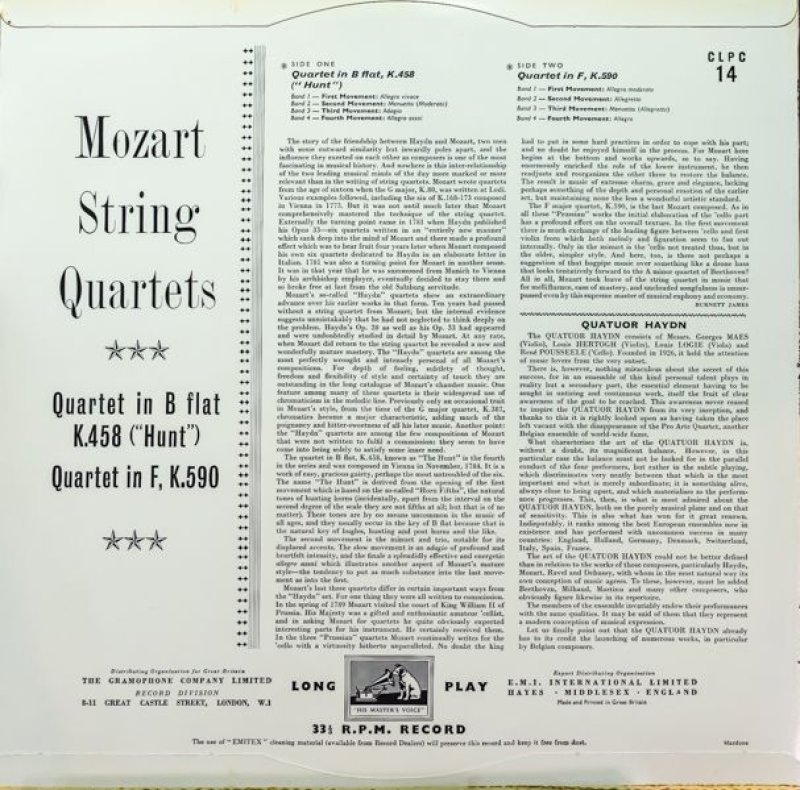 画像2: ブリュセル・ハイドン弦楽四重奏団/モーツァルト:弦楽四重奏曲第17番狩&第23番 (2)