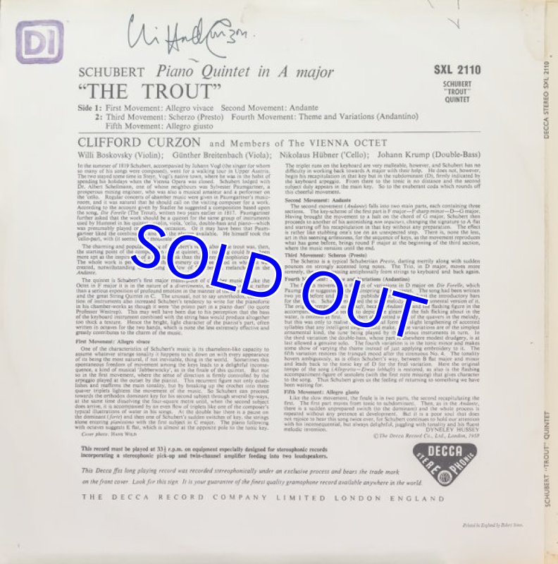 画像2: クリフォード・カーゾン(pf)/シューベルト:ピアノ五重奏曲イ長調「鱒」Op.114 (2)