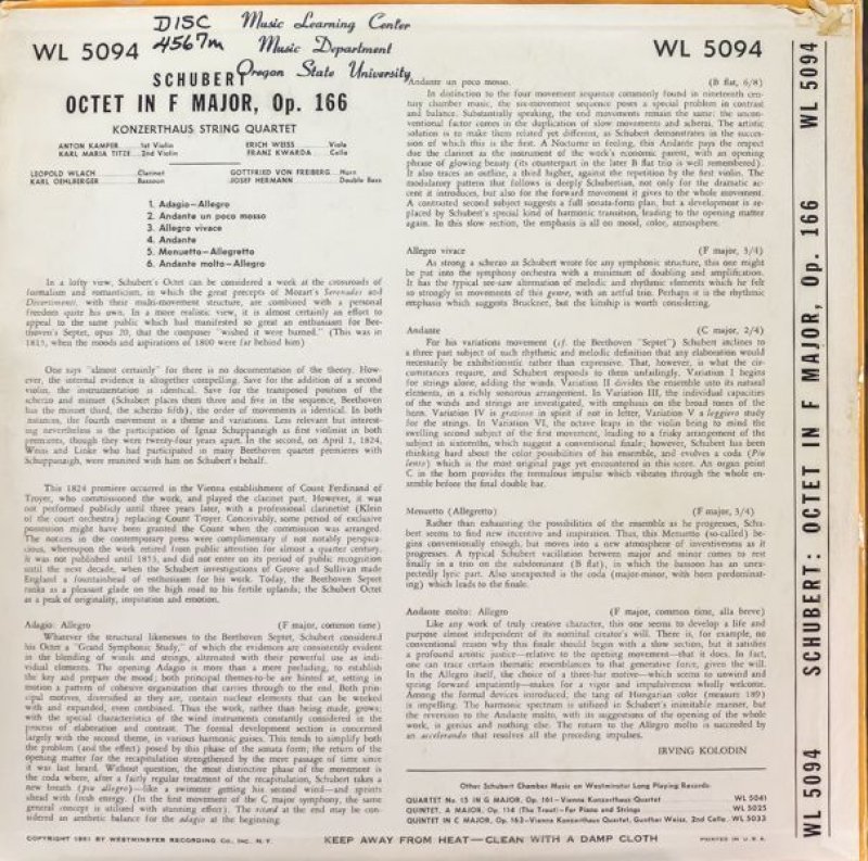 画像2: ウィーン・コンツェルトハウス弦楽四重奏団/シューベルト:八重奏曲ヘ長調作品166 (2)