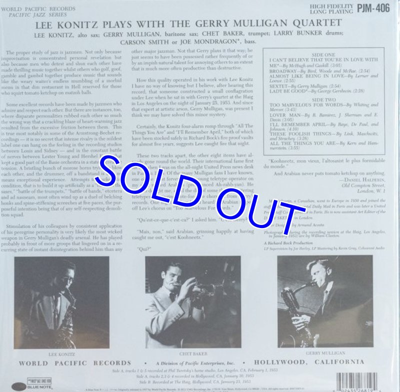 画像2: リー・コニッツ(as)/PLAYS WITH THE GERRY MULLIGAN QUARTET (TONE POET盤) (2)