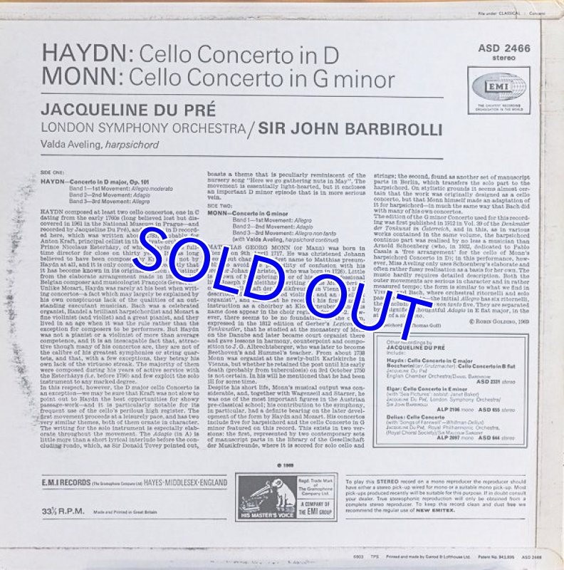 画像2: ジャクリーヌ・デュ・プレ（Vc）/ハイドン＆モン：チェロ協奏曲 (2)