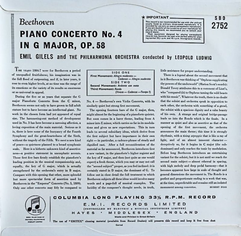 画像2: エミール・ギレリス（pf）/ベートーヴェン：ピアノ協奏曲第4番ト長調作品58 (2)