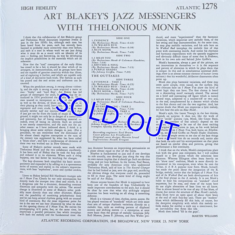 画像2: アート・ブレイキー（ds）/ART BLAKEYS JAZZ MESSENGERS WITH THELONIOUS MONK (2)