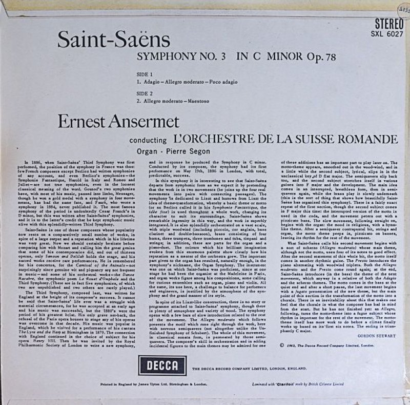 画像2: エルネスト・アンセルメ/サン＝サーンス：交響曲第3番「オルガン」 (2)