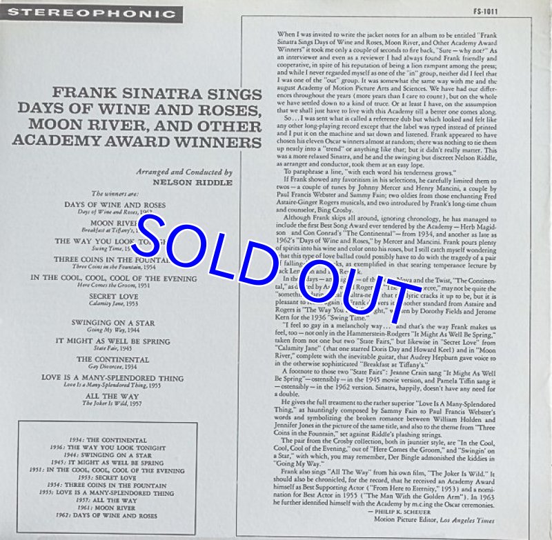 画像2: フランク・シナトラ/SINGS DAYS OF WINE AND ROSES,MOON RIVER (2)