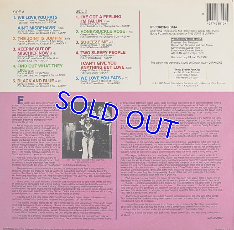 画像2: テレサ・ブリュワー/WE LOVE YOU FATS (2)