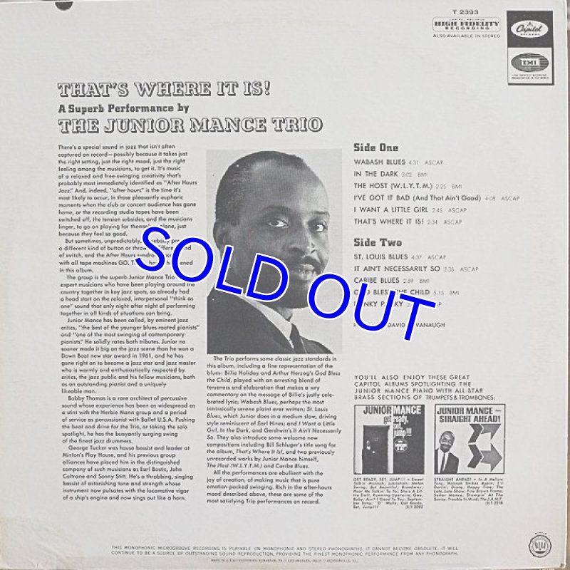 画像2: ザ・ジュニア・マンス・トリオ/THAT'S WHERE IT IS ! (2)
