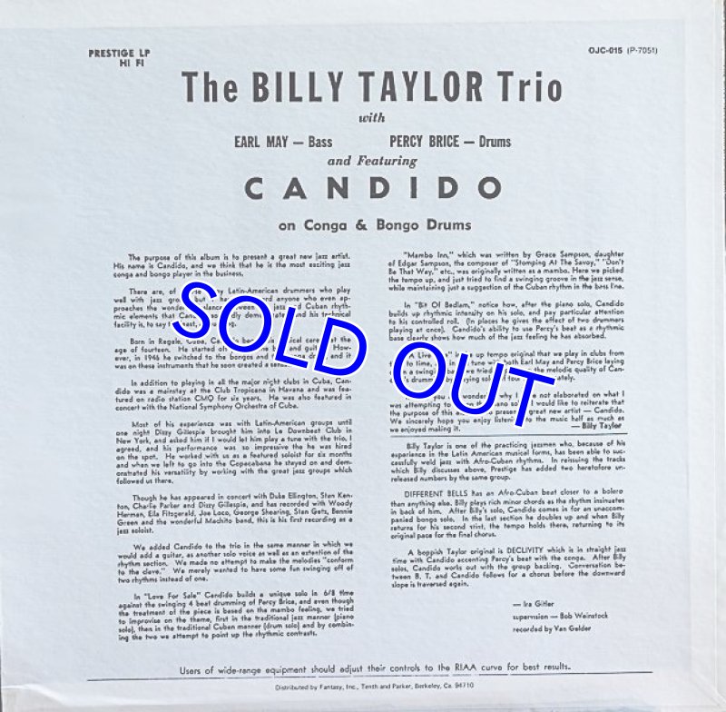画像2: ビリー・テイラー・トリオ/WITH CANDIDO (2)