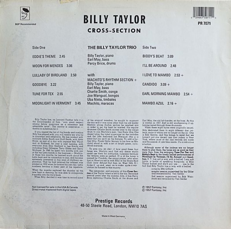 画像2: ビリー・テイラー(p)/CROSS-SECTION (2)