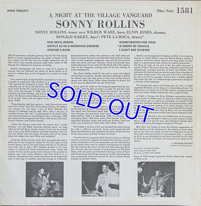 画像2: ソニー・ロリンズ(ts)/A NIGHT AT THE VILLAGE VANGUARD (2)