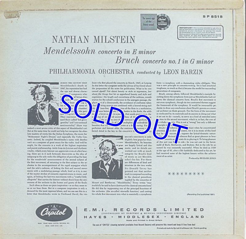 画像2: ナタン・ミルシテイン（Vn）/メンデルスゾーン＆ブルッフ：ヴァイオリン協奏曲 (2)