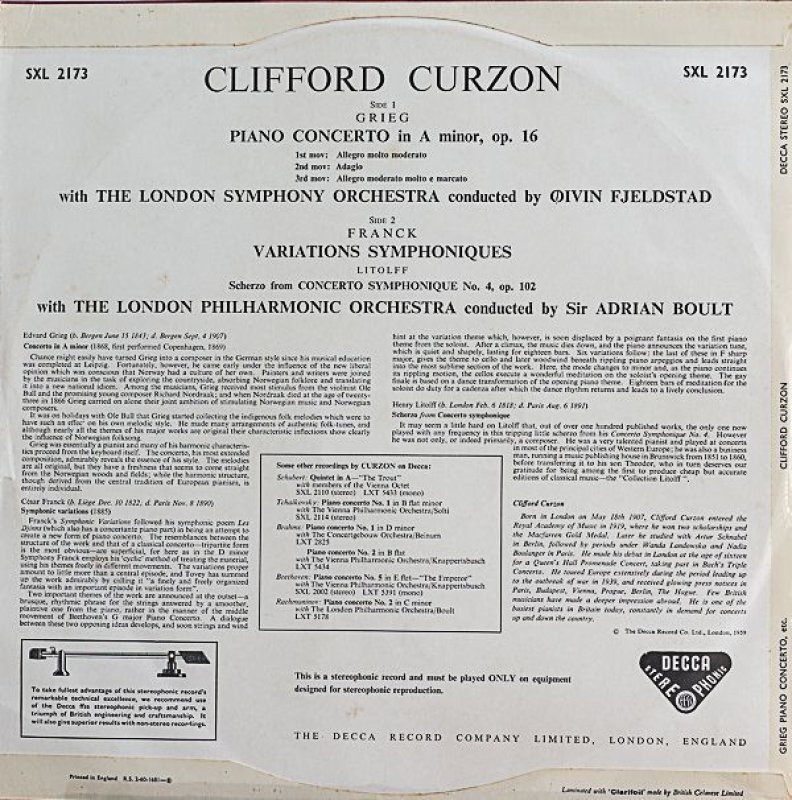 画像2: クリフォード・カーゾン（pf）/グリーク：ピアノ協奏曲イ短調作品16 (2)