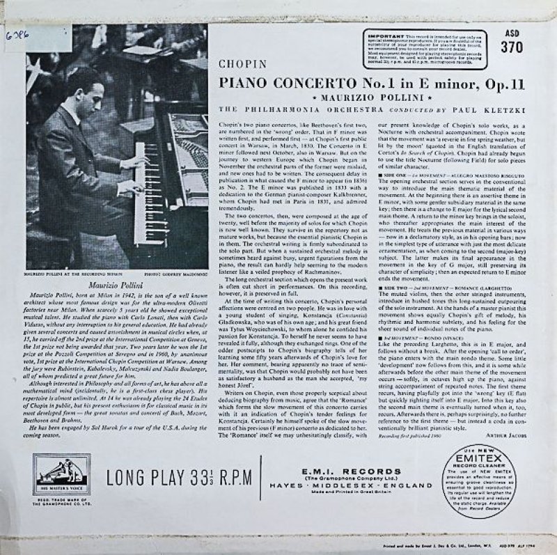 画像2: マウリツィオ・ポリーニ（pf）/ショパン:ピアノ協奏曲第1番ホ短調作品11 (2)