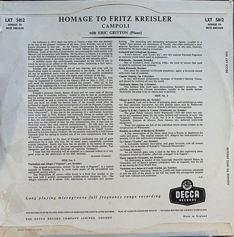画像2: アルフレード・カンポーリ(Vn）/HOMAGE TO FRITZ KREISLER (2)