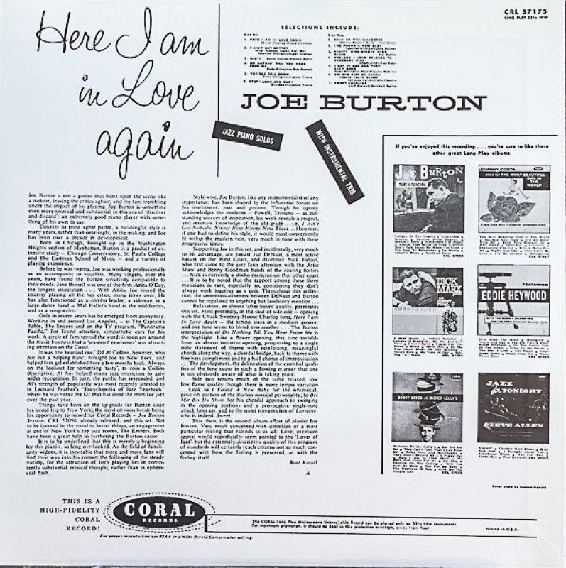 画像2: ジョー・バートン(p)/ヒアー・アイ・アム・イン・ラブ・アゲイン (2)