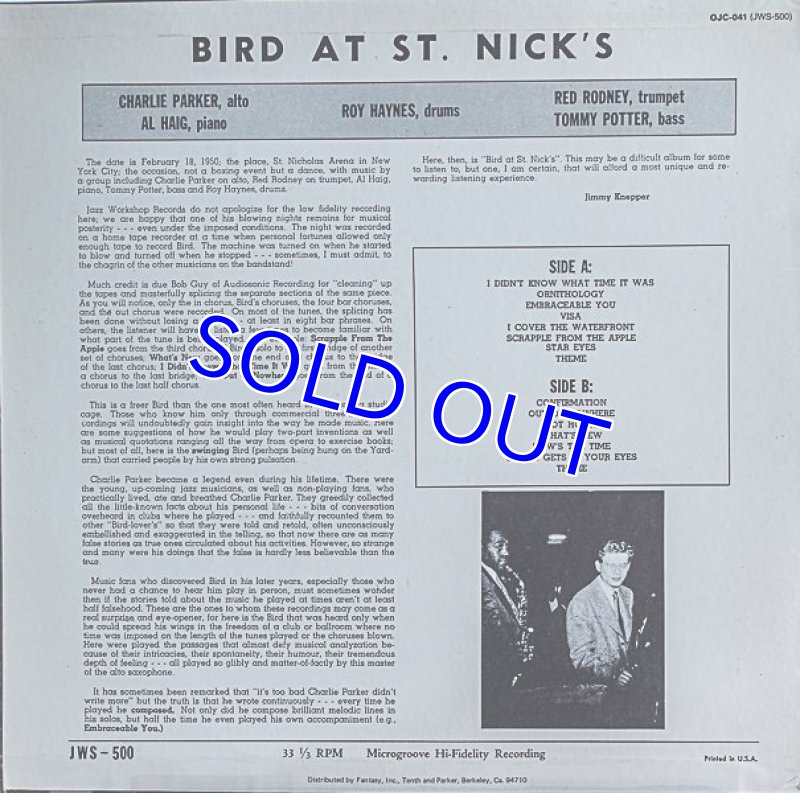 画像2: チャーリー・パーカー（as）/BIRD AT ST. NICK'S (2)