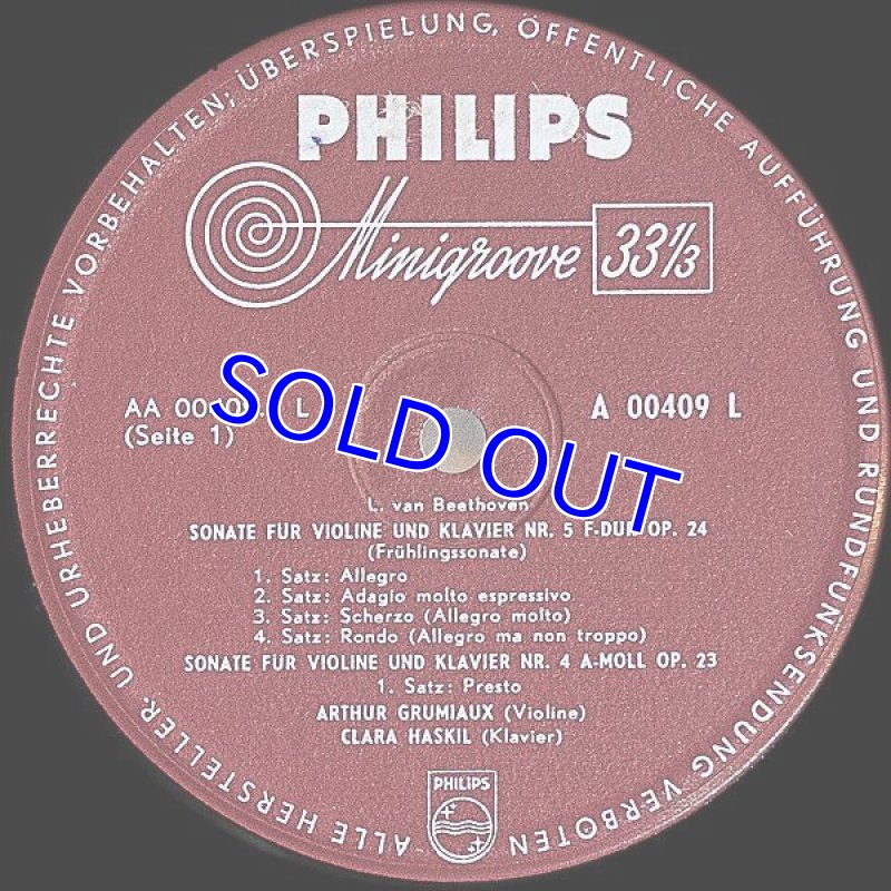 画像3: グリュミオー(Vn）＆ ハスキル（pf）/ベートーヴェン・ヴァイオリン・ソナタ第1番,4番,5番 (3)
