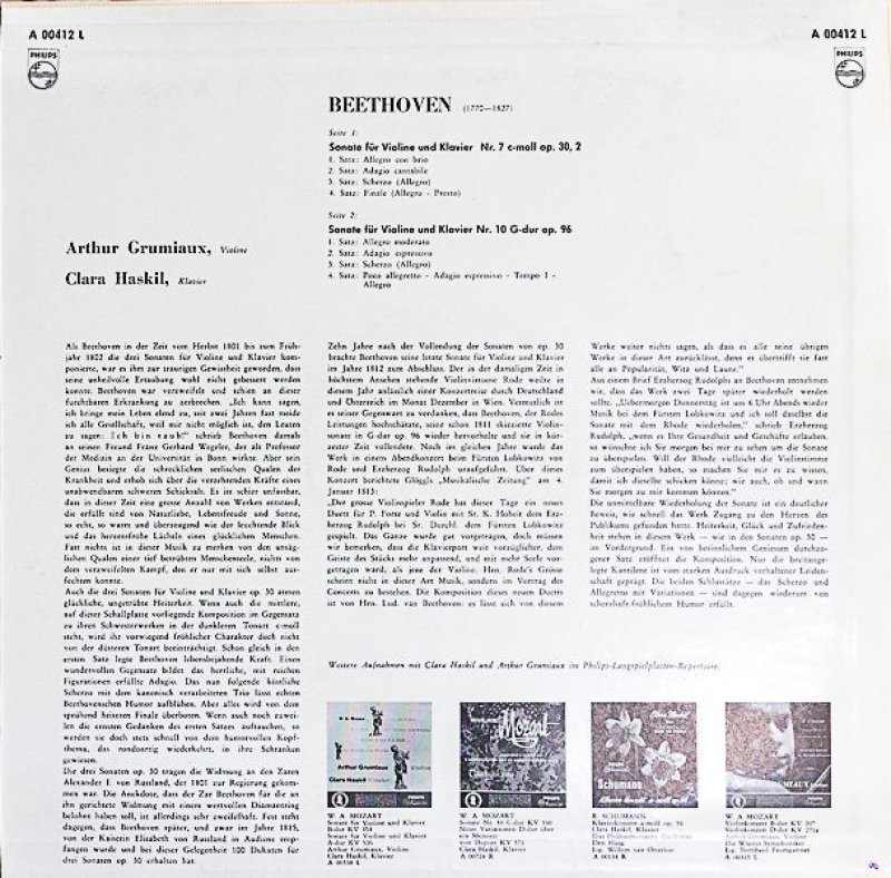 画像2: グリュミオー(Vn）＆ ハスキル（pf）/ベートーヴェン・ヴァイオリン・ソナタ第7番,10番 (2)