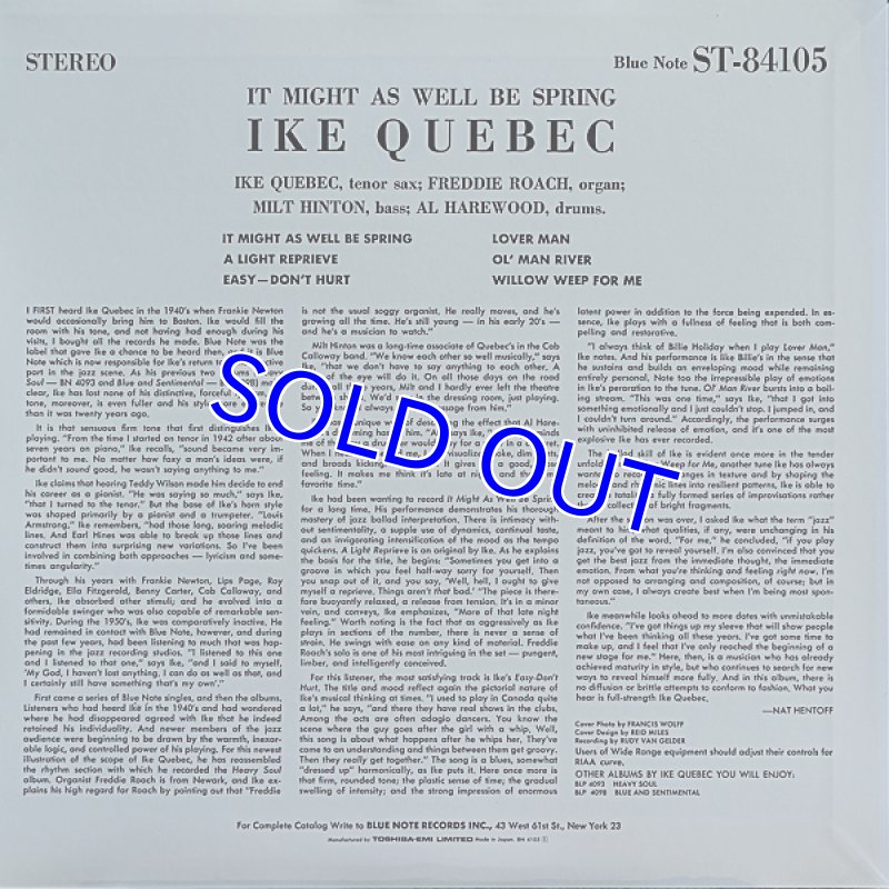 画像2: アイク・ケベック(ts)/イット・マイト・アズ・ウェル・ビー・スプリング (2)