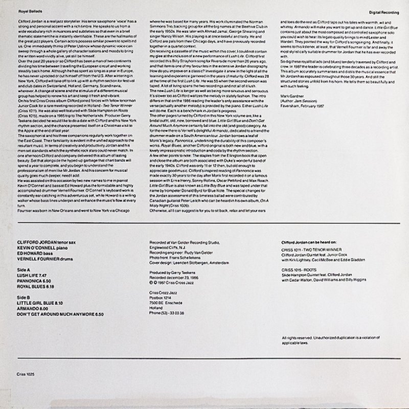 画像2: クリフォード・ジョーダン(ts)/ROYAL BALLADS (2)