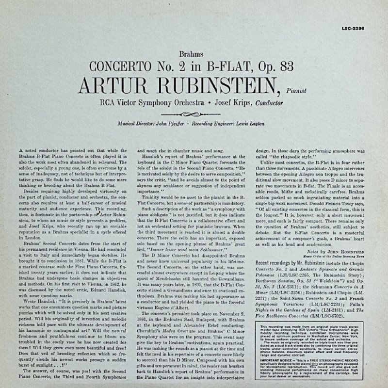 画像2: アルトゥール・ルービンシュタイン（pf）/ブラームス：ピアノ協奏曲第2番作品88 (2)