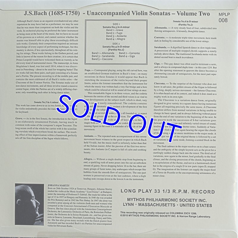 画像5: ヨハンナ・マルツィ（Vn）/バッハ:無伴奏ヴァイオリン・ソナタ＆パツティータ全曲（ミソスレーベル） (5)