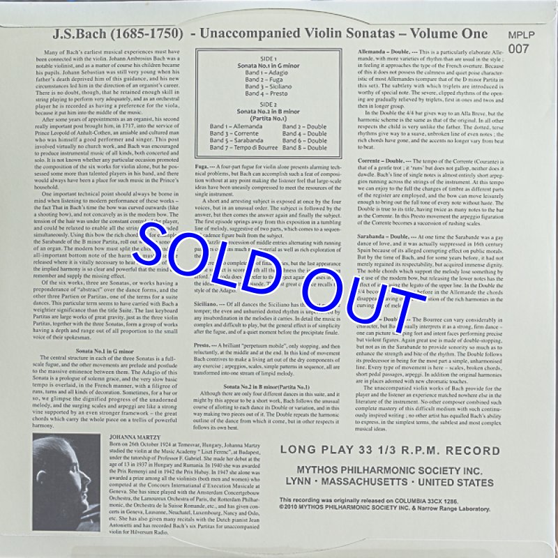 画像2: ヨハンナ・マルツィ（Vn）/バッハ:無伴奏ヴァイオリン・ソナタ＆パツティータ全曲（ミソスレーベル） (2)