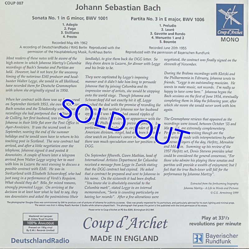 画像2: ヨハンナ・マルツィ(Vn)/バッハ::無伴奏ヴァイオリン・ソナタ第1,3番 (2)