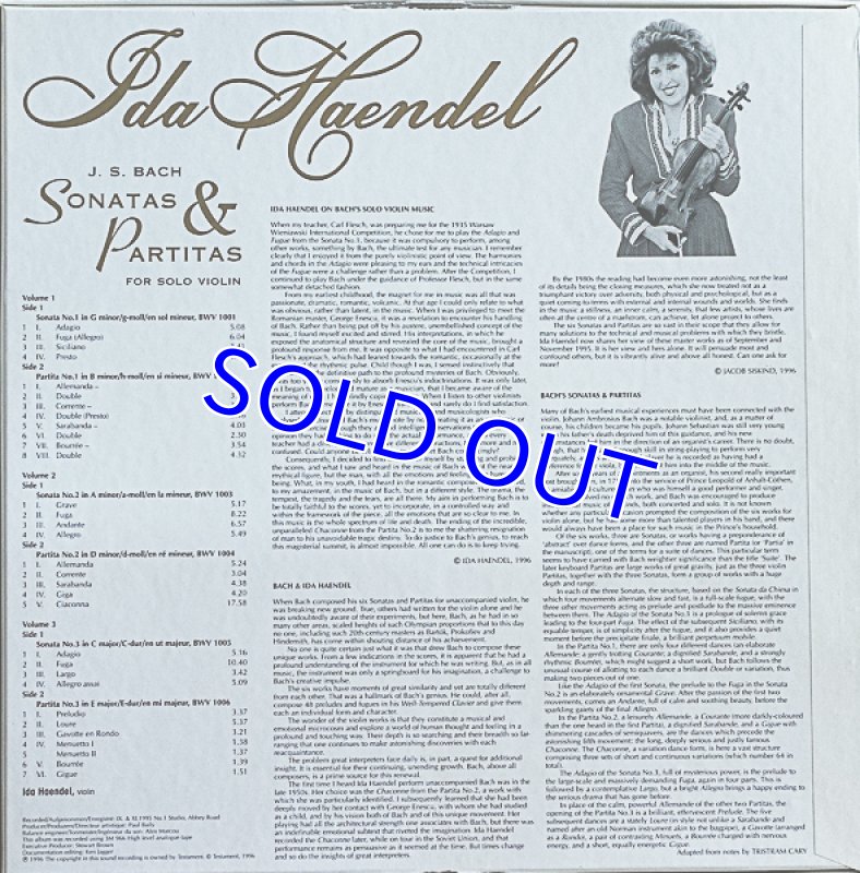 画像2: イダ・ヘンデル（Vn）/バッハ:無伴奏ヴァイオリン・ソナタ＆パルティータ (2)