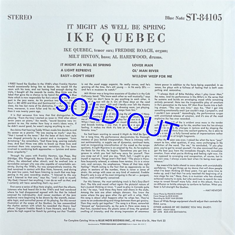 画像2: アイク・ケベック(ts)/イット・マイト・アズ・ウェル・ビー・スプリング (2)