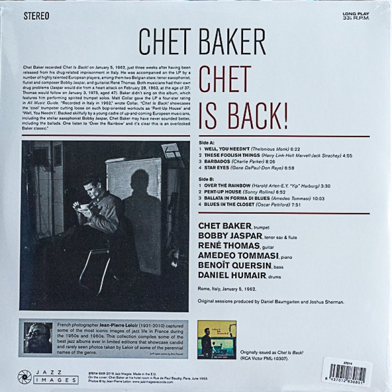 画像2: チェット・ベイカー(tp)/CHET IS BACK(EU盤)新品未開封 (2)