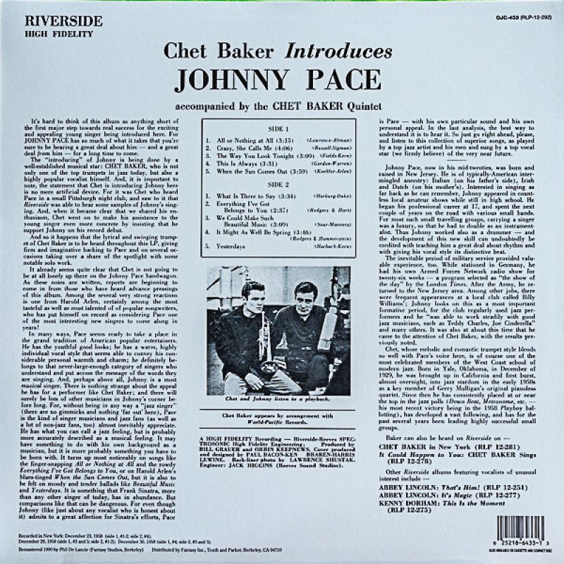 画像2: チェット・ベイカー(tp)/JOHNNY PACE(OJC盤) (2)