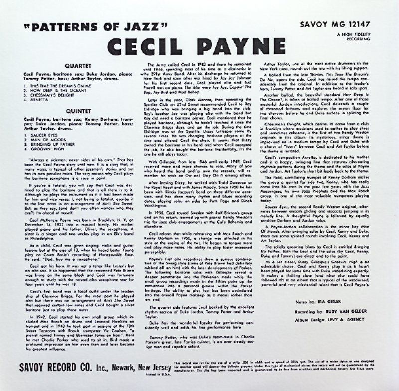 画像2: セシル・ペイン(bs)/パターンズ・オブ・ジャズ (2)