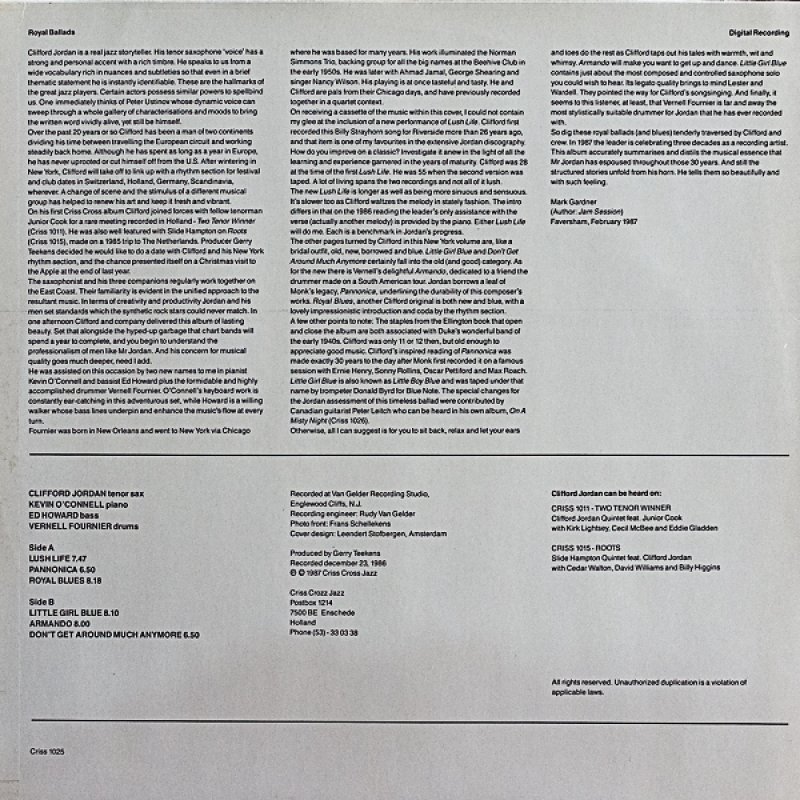画像2: クリフ・ジョーダン・カルテット/ROYAL BALLADS (2)