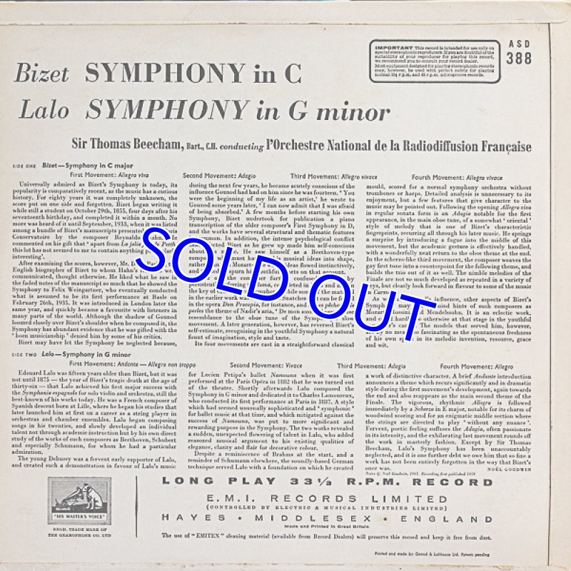 画像2: トーマス・ビーチャム指揮/ビゼー：交響曲ハ長調 (2)