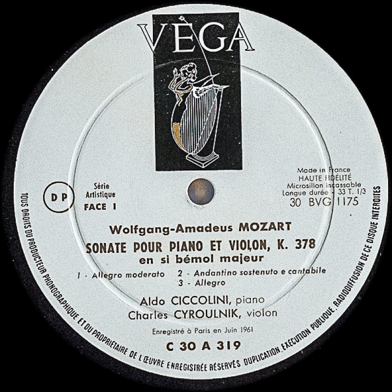 画像3: アルド・チッコリーニ（pf）/モーツァルト：ヴァイオリン・ソナタK378,K475 (3)